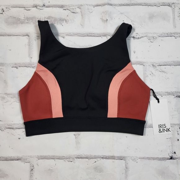 IRS & INK Black Cayenne Color Blocked Scoop Neck Sports Bra Size Extra Small NWT - Picture 2 of 3